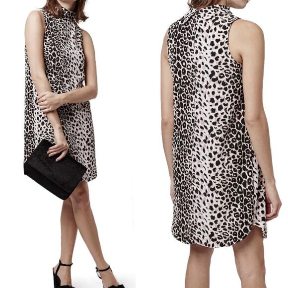 Topshop NWT Leopard Print Funnel Neck Sleeveless Tunic Dress Size 8 - Picture 1 of 8